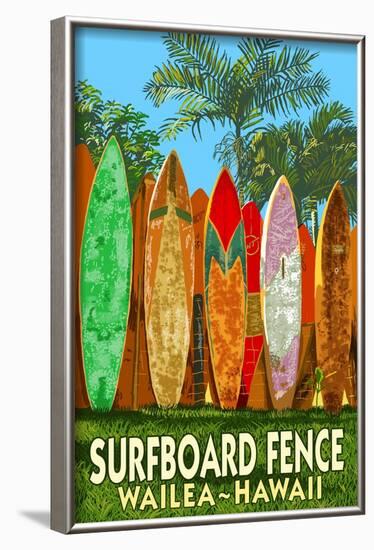 Wailea, Hawaii - Surfboard Fence-Lantern Press-Framed Art Print