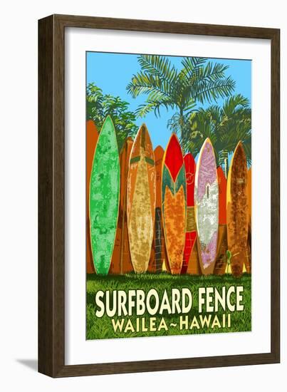 Wailea, Hawaii - Surfboard Fence-Lantern Press-Framed Art Print