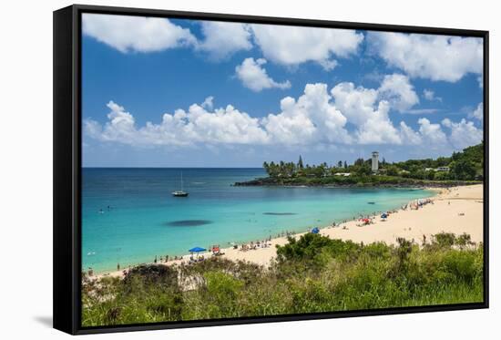 Waimea Bay, North Shore Oahu, Hawaii, United States of America, Pacific-Michael-Framed Stretched Canvas