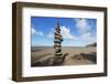 Waipio valley north shore, rocks stacked on the beach, Big Island, Hawaii, USA-Christian Kober-Framed Photographic Print