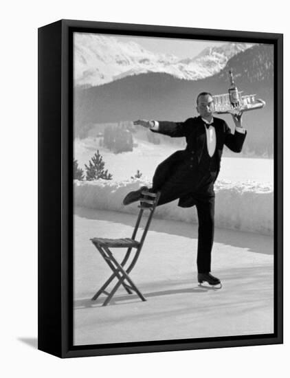 Waiter Rene Brequet with Tray of Cocktails as He Skates Around Serving Patrons at the Grand Hotel-Alfred Eisenstaedt-Framed Stretched Canvas