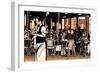 Waiter Serving Customers at Traditional Outdoor Parisian Cafe - Vector Illustration-isaxar-Framed Art Print