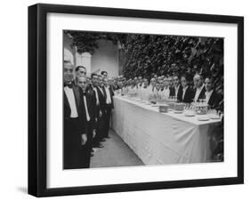 Waiters and Bartenders Waiting to Serve at the Alba Wedding-Frank Scherschel-Framed Photographic Print