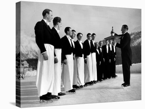 Waiters in Ice Skates Learning How to Serve Cocktails During Lesson at Grand Hotel Ice Rink-Alfred Eisenstaedt-Stretched Canvas