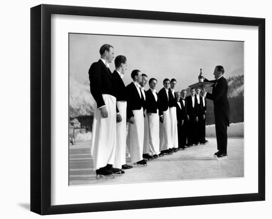 Waiters in Ice Skates Learning How to Serve Cocktails During Lesson at Grand Hotel Ice Rink-Alfred Eisenstaedt-Framed Photographic Print