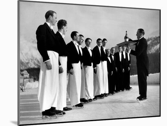 Waiters in Ice Skates Learning How to Serve Cocktails During Lesson at Grand Hotel Ice Rink-Alfred Eisenstaedt-Mounted Photographic Print