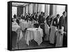 Waiters in the Grand Hotel Dining Room Lined Up at Window Watching Sonja Henie Ice Skating Outside-Alfred Eisenstaedt-Framed Stretched Canvas