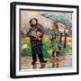 "Waiting for Bus in Rain,"April 1, 1948-Austin Briggs-Framed Giclee Print