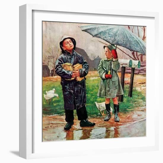 "Waiting for Bus in Rain,"April 1, 1948-Austin Briggs-Framed Giclee Print