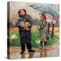 "Waiting for Bus in Rain,"April 1, 1948-Austin Briggs-Stretched Canvas