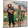 "Waiting for Bus in Rain,"April 1, 1948-Austin Briggs-Mounted Premium Giclee Print