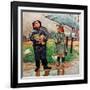 "Waiting for Bus in Rain,"April 1, 1948-Austin Briggs-Framed Giclee Print