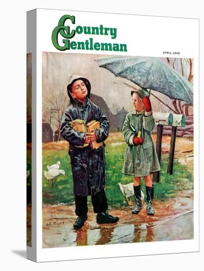 "Waiting for Bus in Rain," Country Gentleman Cover, April 1, 1948-Austin Briggs-Stretched Canvas