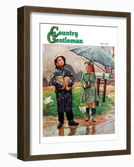 "Waiting for Bus in Rain," Country Gentleman Cover, April 1, 1948-Austin Briggs-Framed Giclee Print