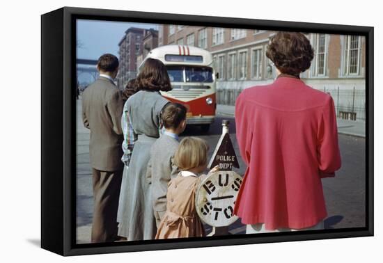 Waiting for Bus on City Street-William P. Gottlieb-Framed Stretched Canvas