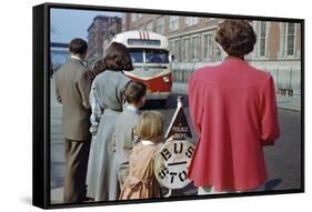 Waiting for Bus on City Street-William P. Gottlieb-Framed Stretched Canvas