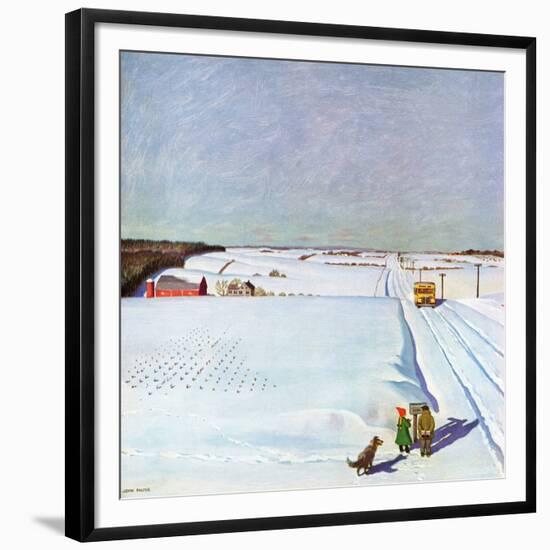 "Waiting for School Bus in Snow," February 1, 1947-John Falter-Framed Giclee Print