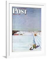 "Waiting for School Bus in Snow," Saturday Evening Post Cover, February 1, 1947-John Falter-Framed Giclee Print