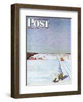 "Waiting for School Bus in Snow," Saturday Evening Post Cover, February 1, 1947-John Falter-Framed Giclee Print