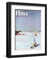 "Waiting for School Bus in Snow," Saturday Evening Post Cover, February 1, 1947-John Falter-Framed Premium Giclee Print