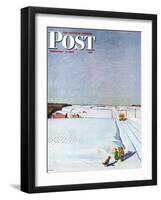 "Waiting for School Bus in Snow," Saturday Evening Post Cover, February 1, 1947-John Falter-Framed Giclee Print