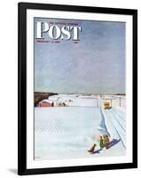 "Waiting for School Bus in Snow," Saturday Evening Post Cover, February 1, 1947-John Falter-Framed Giclee Print