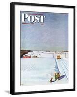 "Waiting for School Bus in Snow," Saturday Evening Post Cover, February 1, 1947-John Falter-Framed Giclee Print