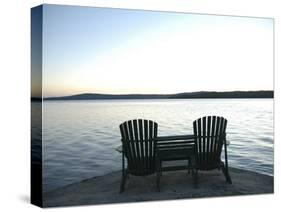 Waiting for the End of the Day, Chairs at Lake Mooselookmegontic, Maine-Nance Trueworthy-Stretched Canvas