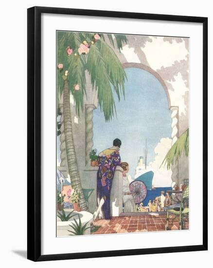 Waiting for the Ship on the Terrace-null-Framed Art Print