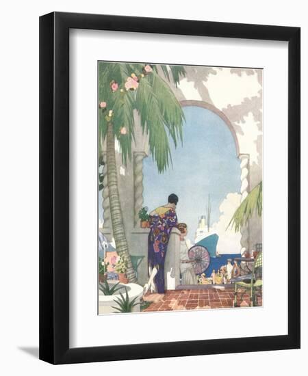 Waiting for the Ship on the Terrace-null-Framed Art Print