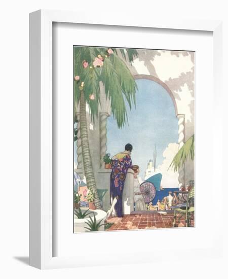 Waiting for the Ship on the Terrace-null-Framed Art Print