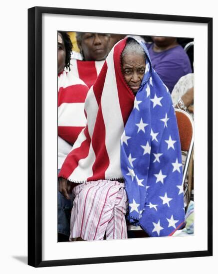 Waiting in the Rain with Other Flood Victims Outside the Convention Center in New Orleans-null-Framed Photographic Print