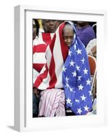 Waiting in the Rain with Other Flood Victims Outside the Convention Center in New Orleans-null-Framed Photographic Print