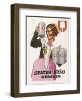 Waitress Brings Four Seidels of Frothy Spaten-Brau-Ludwig Hohlwein-Framed Photographic Print