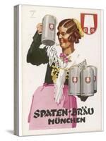 Waitress Brings Four Seidels of Frothy Spaten-Brau-Ludwig Hohlwein-Stretched Canvas