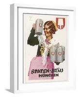 Waitress Brings Four Seidels of Frothy Spaten-Brau-Ludwig Hohlwein-Framed Photographic Print