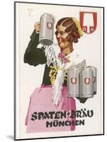 Waitress Brings Four Seidels of Frothy Spaten-Brau-Ludwig Hohlwein-Mounted Photographic Print