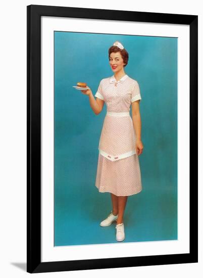 Waitress with Hamburger, Retro-null-Framed Art Print