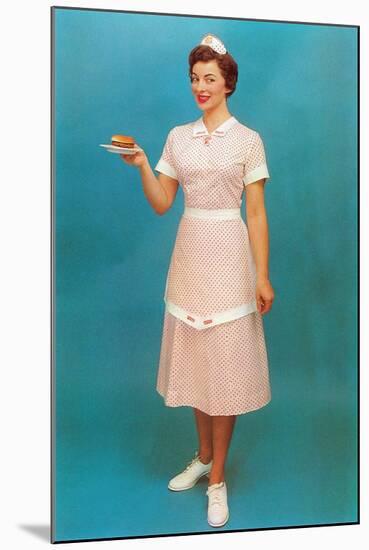 Waitress with Hamburger, Retro-null-Mounted Art Print