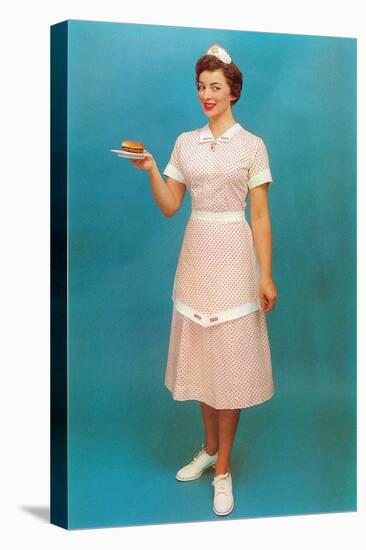 Waitress with Hamburger, Retro-null-Stretched Canvas