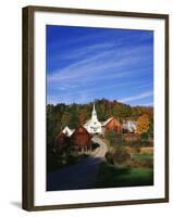 Waits River, View of Church and Barn in Autumn, Northeast Kingdom, Vermont, USA-Walter Bibikow-Framed Photographic Print