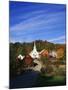 Waits River, View of Church and Barn in Autumn, Northeast Kingdom, Vermont, USA-Walter Bibikow-Mounted Photographic Print