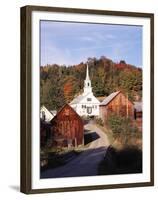 Waits River, View of Church and Barn in Autumn, Northeast Kingdom, Vermont, USA-Walter Bibikow-Framed Premium Photographic Print