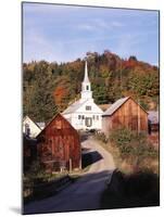 Waits River, View of Church and Barn in Autumn, Northeast Kingdom, Vermont, USA-Walter Bibikow-Mounted Premium Photographic Print