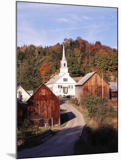 Waits River, View of Church and Barn in Autumn, Northeast Kingdom, Vermont, USA-Walter Bibikow-Mounted Premium Photographic Print