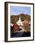 Waits River, View of Church and Barn in Autumn, Northeast Kingdom, Vermont, USA-Walter Bibikow-Framed Photographic Print