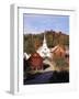 Waits River, View of Church and Barn in Autumn, Northeast Kingdom, Vermont, USA-Walter Bibikow-Framed Photographic Print