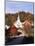 Waits River, View of Church and Barn in Autumn, Northeast Kingdom, Vermont, USA-Walter Bibikow-Mounted Photographic Print