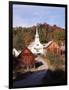 Waits River, View of Church and Barn in Autumn, Northeast Kingdom, Vermont, USA-Walter Bibikow-Framed Photographic Print