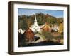 Waits River, View of Church and Barn, Northeast Kingdom, Vermont, USA-Walter Bibikow-Framed Photographic Print